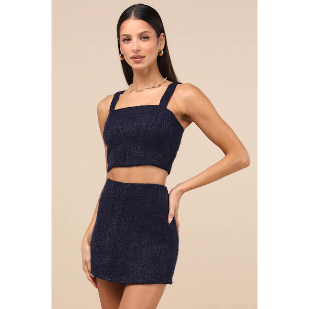 Lulus Elevated Attitude Navy Tweed Sleeveless Two-piece Skort Romper XXS